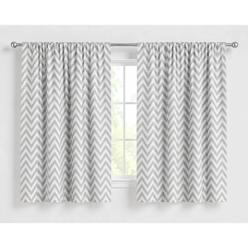 Ambesonne Grey White Chevron Window Curtains 2 Panel Set 56x63 Rod Pocket New